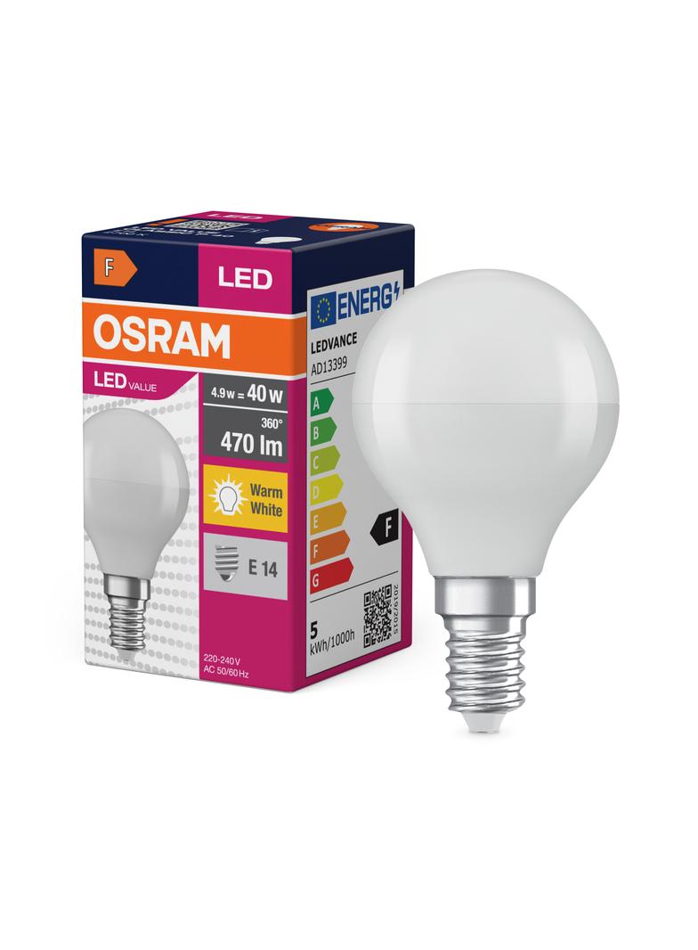 Lampa LED VALUE Classic P40 non-dim plastik 4,9W 827 E14