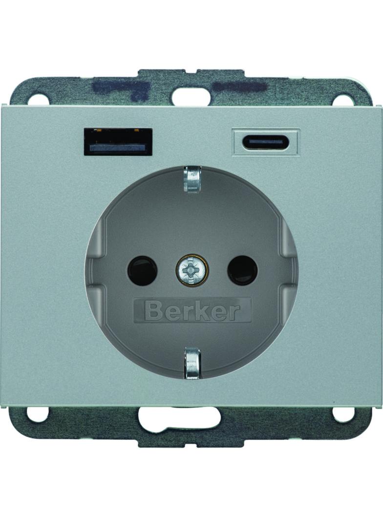 K.5 Gniazdo SCHUKO z ładowarką USB A+C 20W PD, alu mat lakierowany