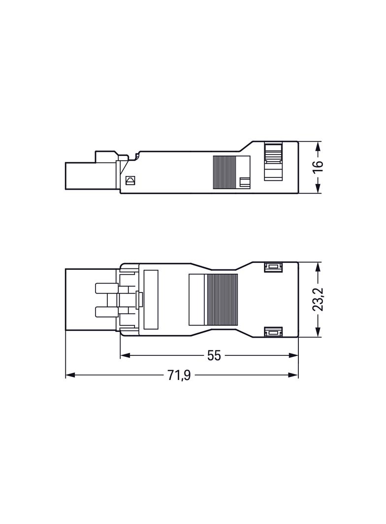 WINSTA MINI wtyk 4-torowy czarny z obudową odciążającą naciąg