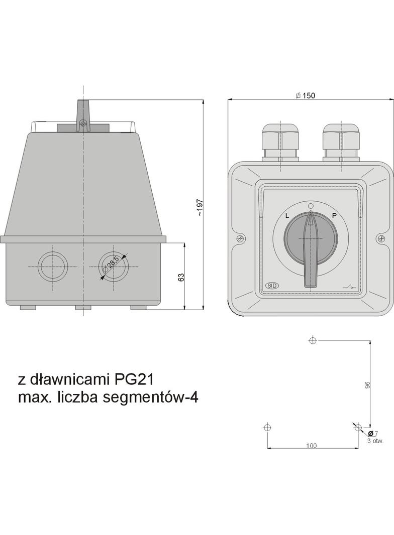 ŁK 100-43 Zmiana kierunku obrotów  L-0-P IP-44