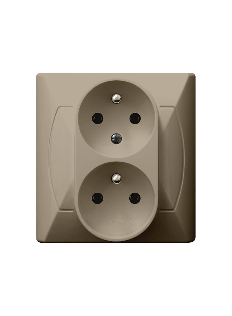 AKCENT Gniazdo podwójne z uziemieniem z funkcją niezamienności faz - kolor beżowy