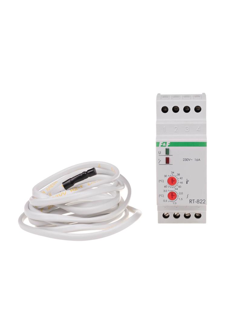 Regulator temperatury - zakres temperatur 30-60stC montaz na szynie DIN styk: 1Z/R 230V AC RT-822 F&F
