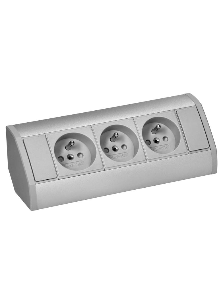 Gniazdo meblowe 3x2P+Z, szaro-srebrne