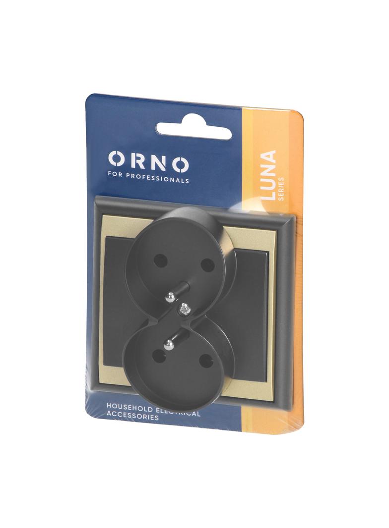 Gniazdo podwójne podtynkowe 2x2P+Z Luna, 16A, 250V, PT-6LR, czarny/złoty OR-OE-7606/BC ORNO