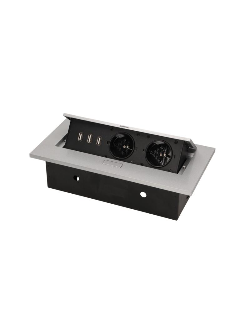 Gniazdo meblowe wpuszczane w blat z grubym rantem 2x2P+Z 3 porty USB srebrne OR-AE-1324/G ORNO