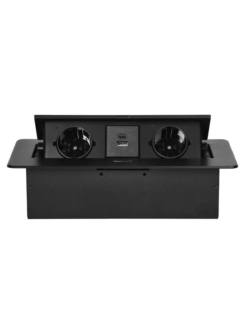 Gniazdo meblowe wpuszczane w blat z płaskim frezowanym rantem i ładowarką USB, 2x2P+Z (Schuko),2x US