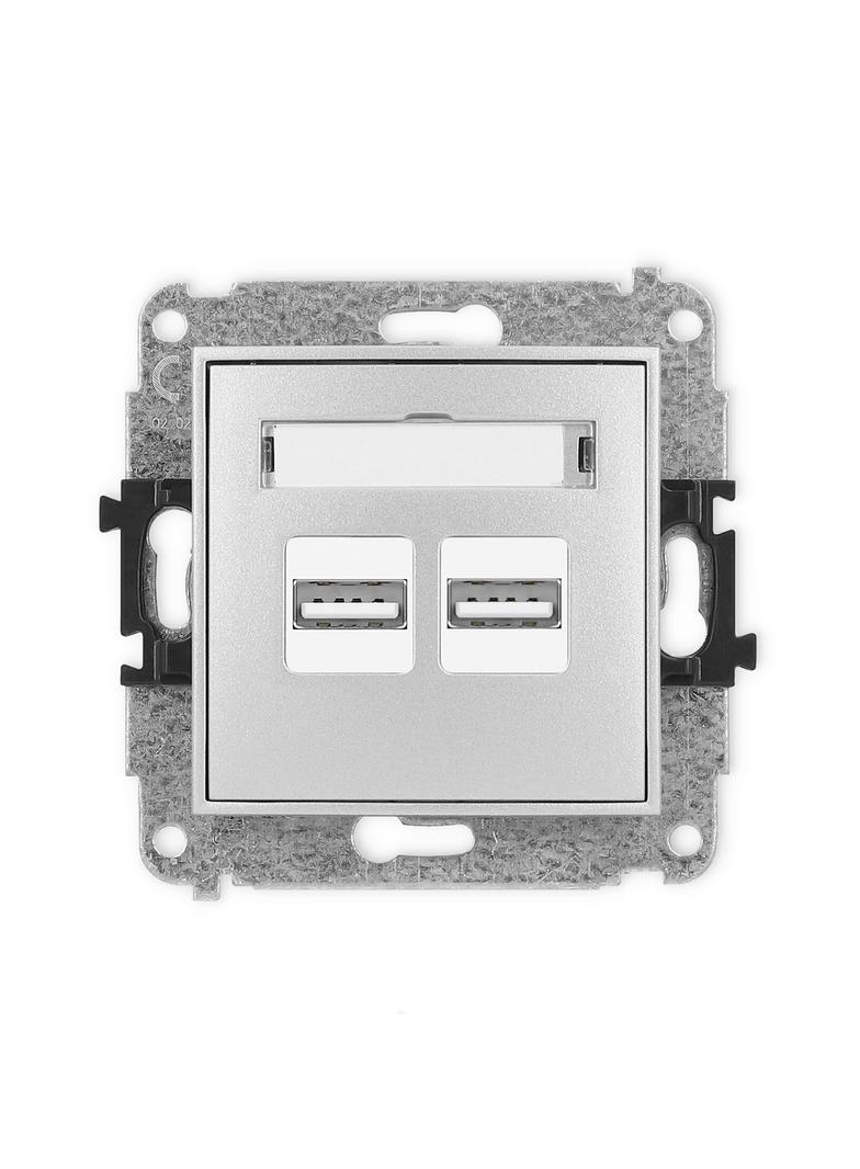 ICON Mechanizm ładowarki USB podwójnej 2xUSB A, 15,5W max., 5V, 3.1A srebrny metalik