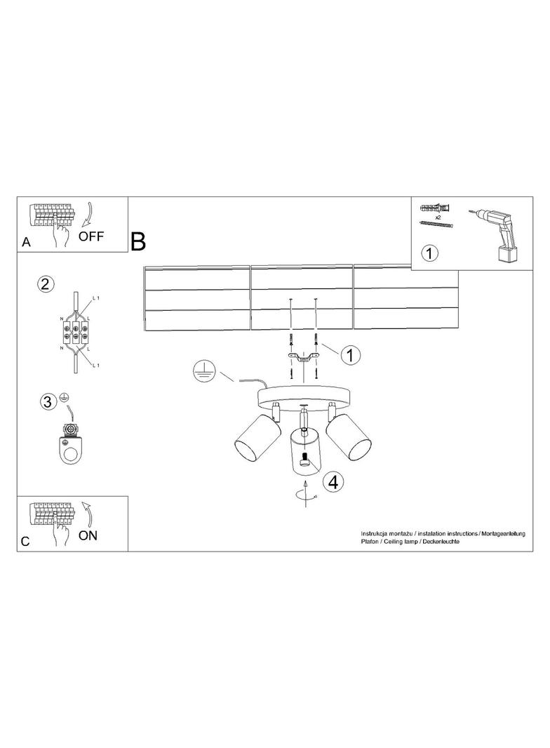 Plafon WINX 3P czarny/złoty