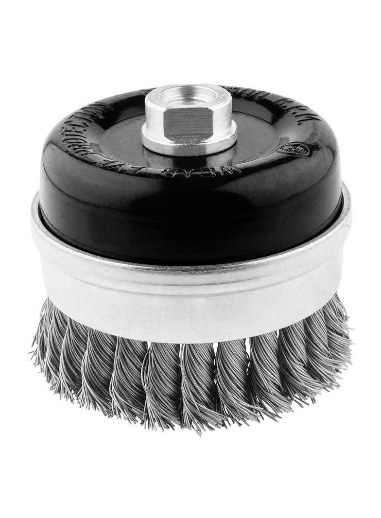 Szczotka druciana doczołowa wzmacniana, 65 mm x M14, INOX