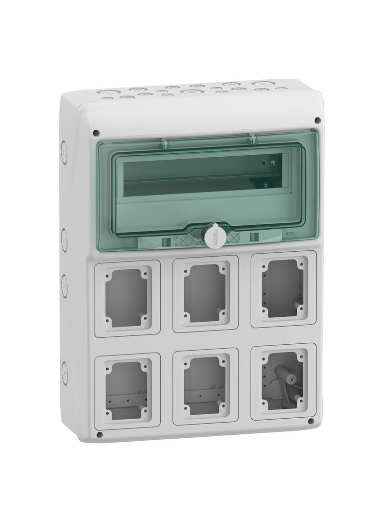 Rozdzielnica natynkowa 1x12 Mureva (dawna Kaedra) IP65 gMRV-1-12+1-NT-T/6 6 otworów 90x100mm 13181 Schneider