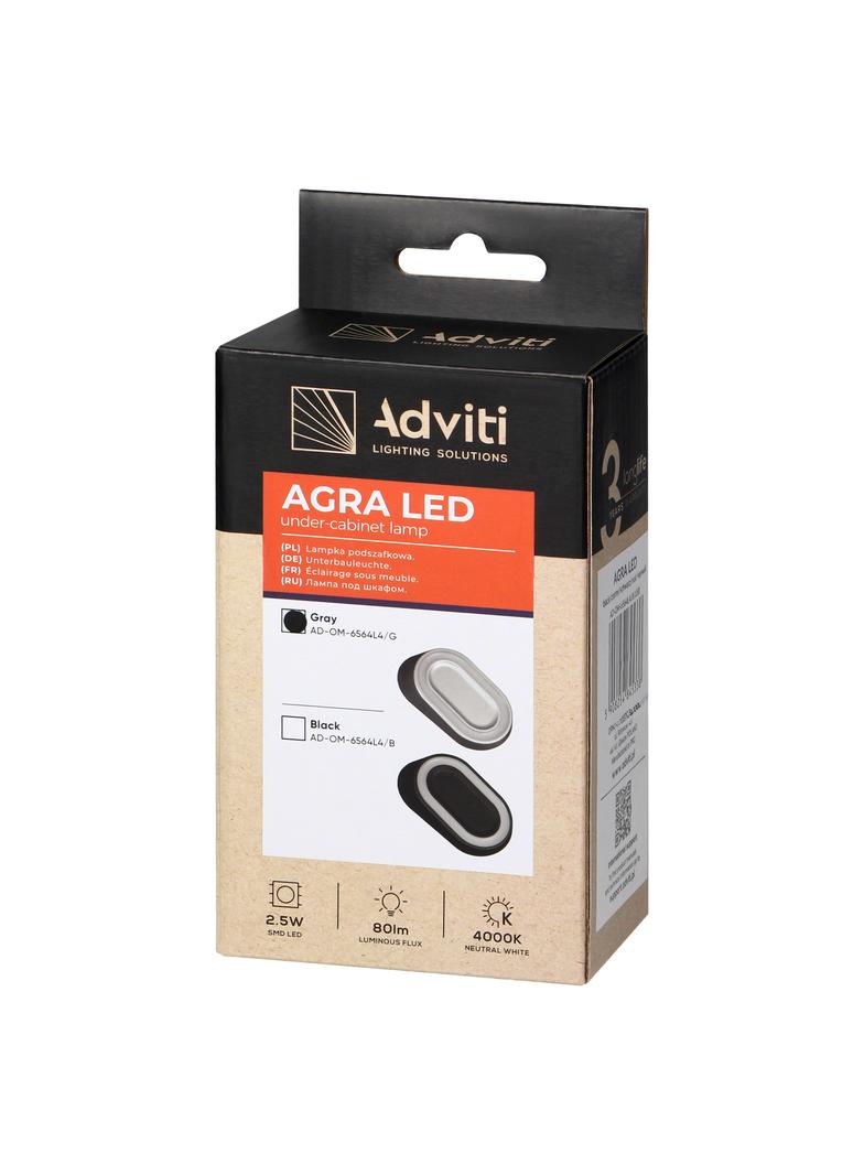 AGRA lampka podszafkowa LED 2,5W, 80lm, 4000K, szara