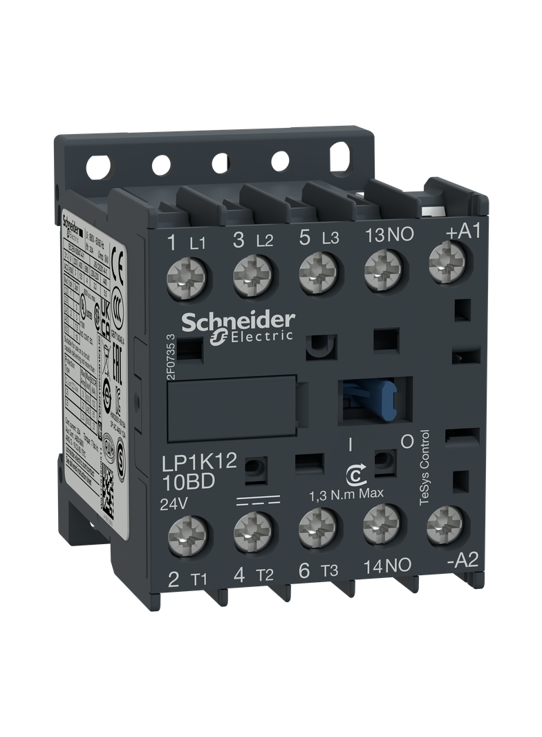 Stycznik mocy, TeSys K, 12A, 3P, 1NO, cewka 12VDC, zaciski skrzynkowe