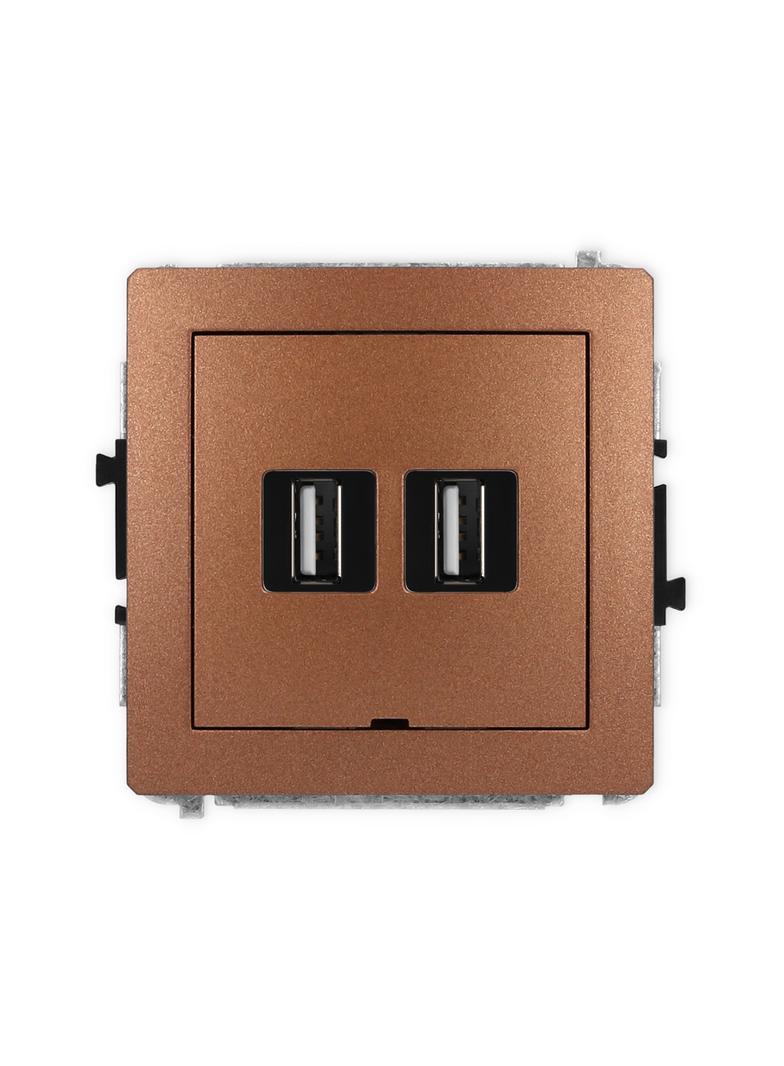 DECO Mechanizm gniazda podwójnego 2xUSB A-A 2.0, bez pola opisowego brązowy metalik