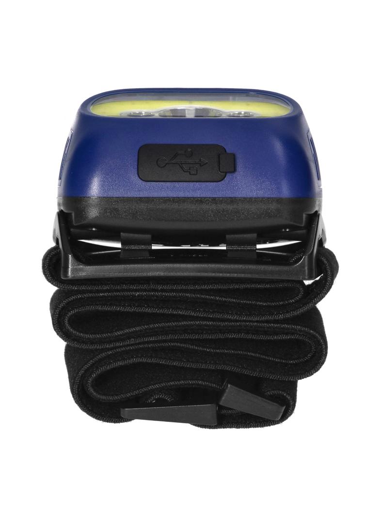 Latarka czołowa COB+LED, ładowanie USB, czujnik ruchu, niebieska