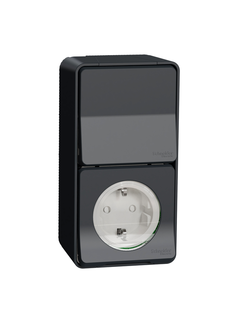 Mureva, łącznik schodowy + gniazdo schuko, antracyt