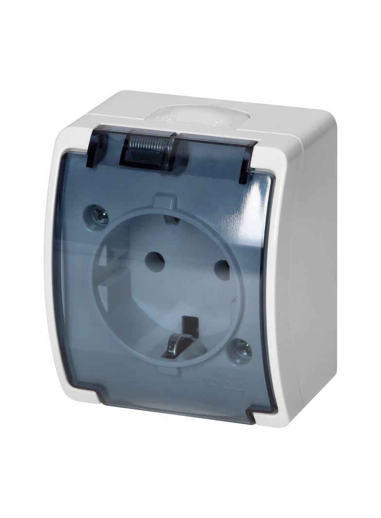 Gniazdo pojedyncze 2P+Z Schuko AQUATIC IP44 biały dymiony OR-OE-7105(GS)/WT ORNO