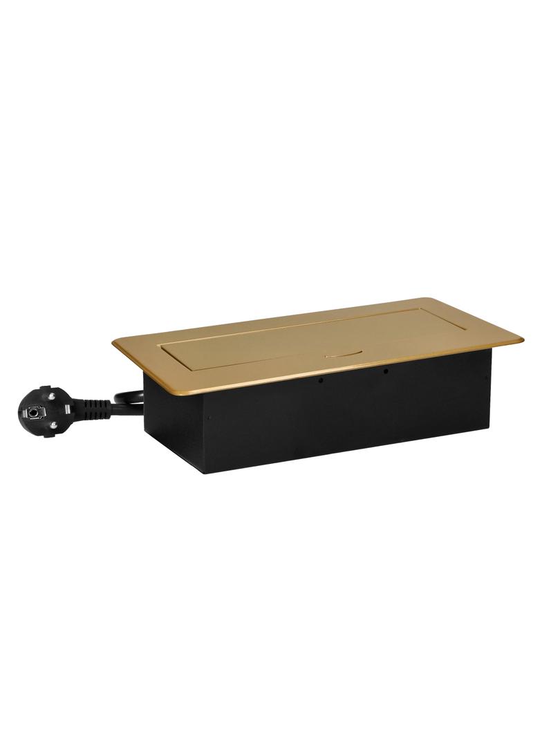 Gniazda meblowe wpuszczane w blat z płaskim frezowanym rantem, ładowarką USB i przewodem 1,5m, 2x2P+