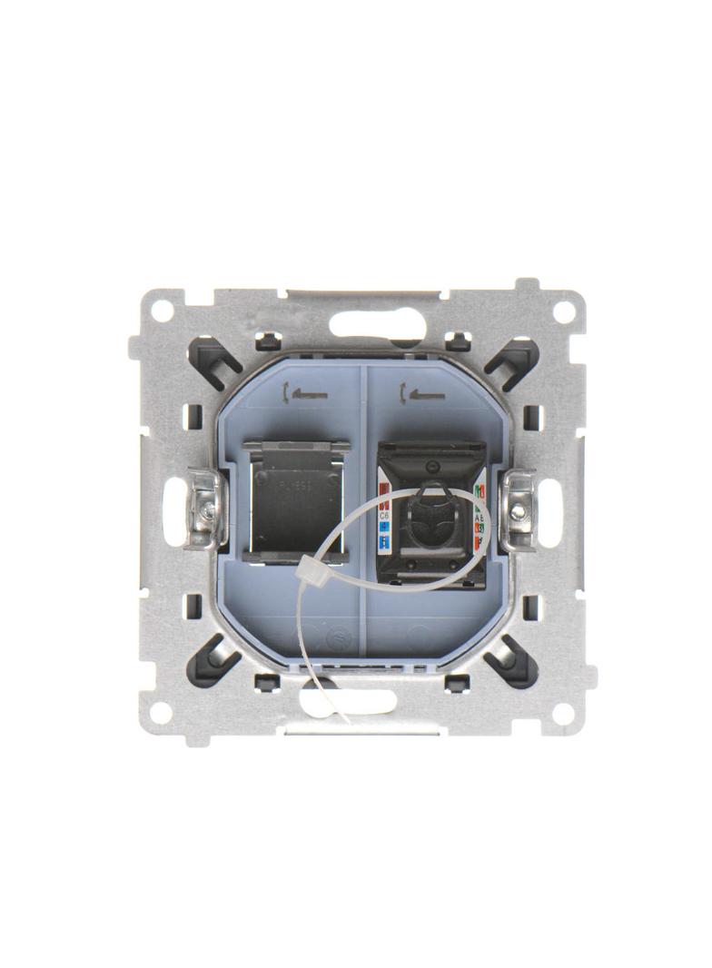 Simon 55 Gniazdo komputerowe pojedyncze RJ45 kategoria 6 z przesłoną przeciwkurzową Grafitowy mat