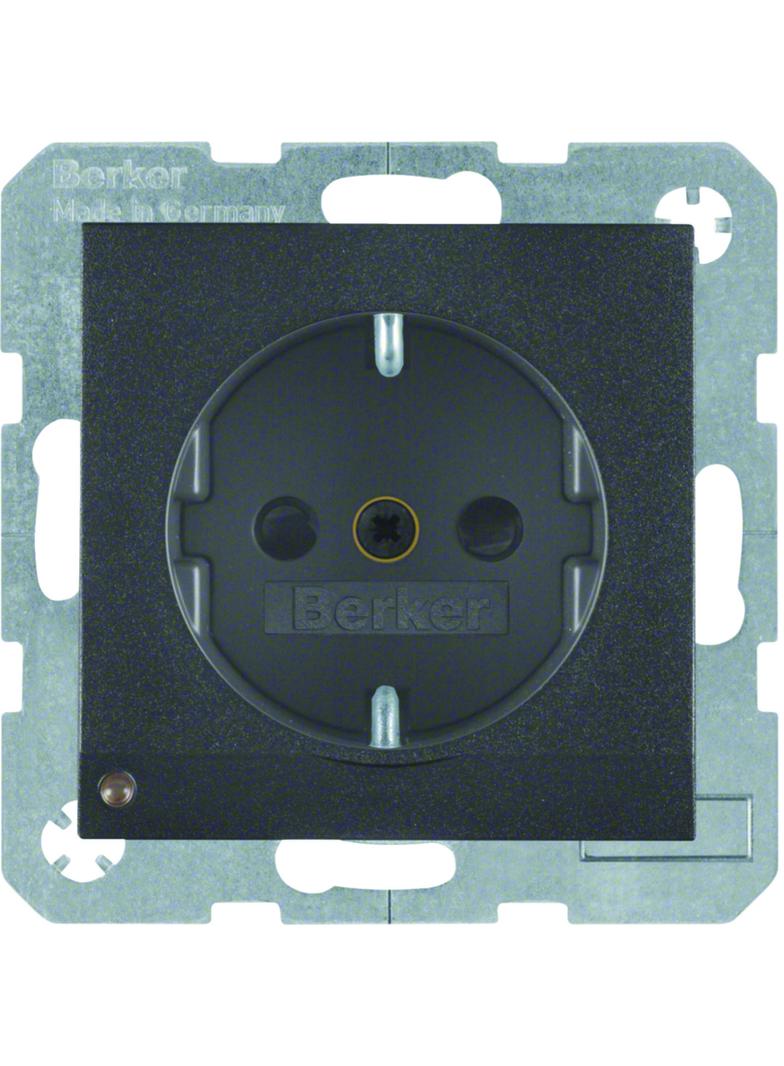 BERKER B.X Gniazdo SCHUKO z uziemieniem z podświetleniem orientacyjnym LED antracyt mat 41091606 HAG