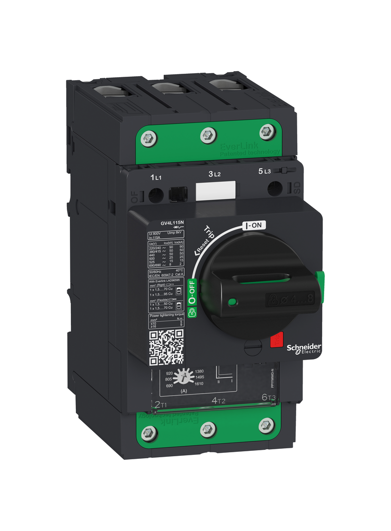 Wyłącznik silnikowy, TeSys GV4, 3P, 115 A, Icu 25 kA, magnetyczny, terminale EverLink GV4L115B