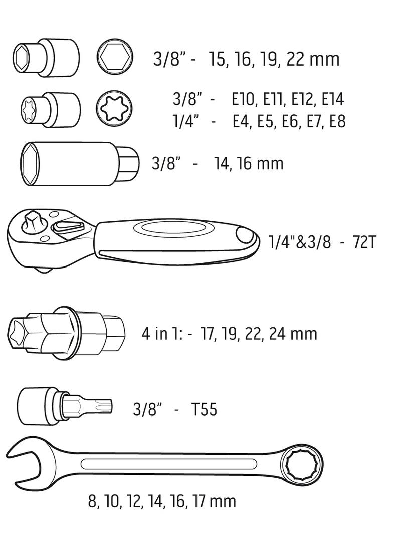 Zestaw narzędzi do motocykla - 25 szt. - miękkie etui