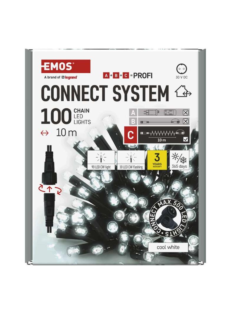 Lampki świąteczne łączone Profi 100LED 10m zimna biel miga timer D2AC03 EMOS