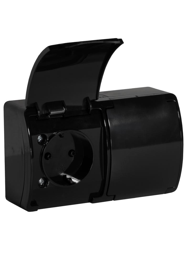 Gniazdo podwójne Schuko AQUATIC IP44 czarny 10 szt. OR-OE-7106(GS)/B/10 ORNO