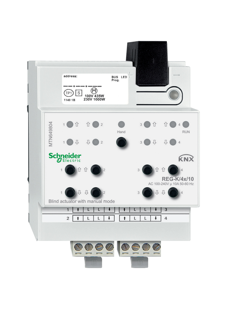 KNX aktor roletowo-żaluzjowy REG-K 4x 10 A jasnoszary z uruchomieniem ręcznym