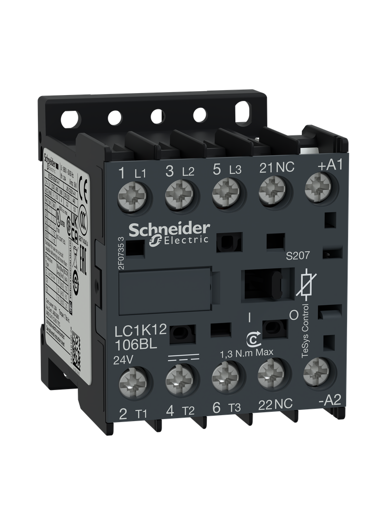 Stycznik mocy, TeSys K, AC3, 12A, 3P, 1NO, cewka 24VDC niski pobór mocy wykonanie kolejowe