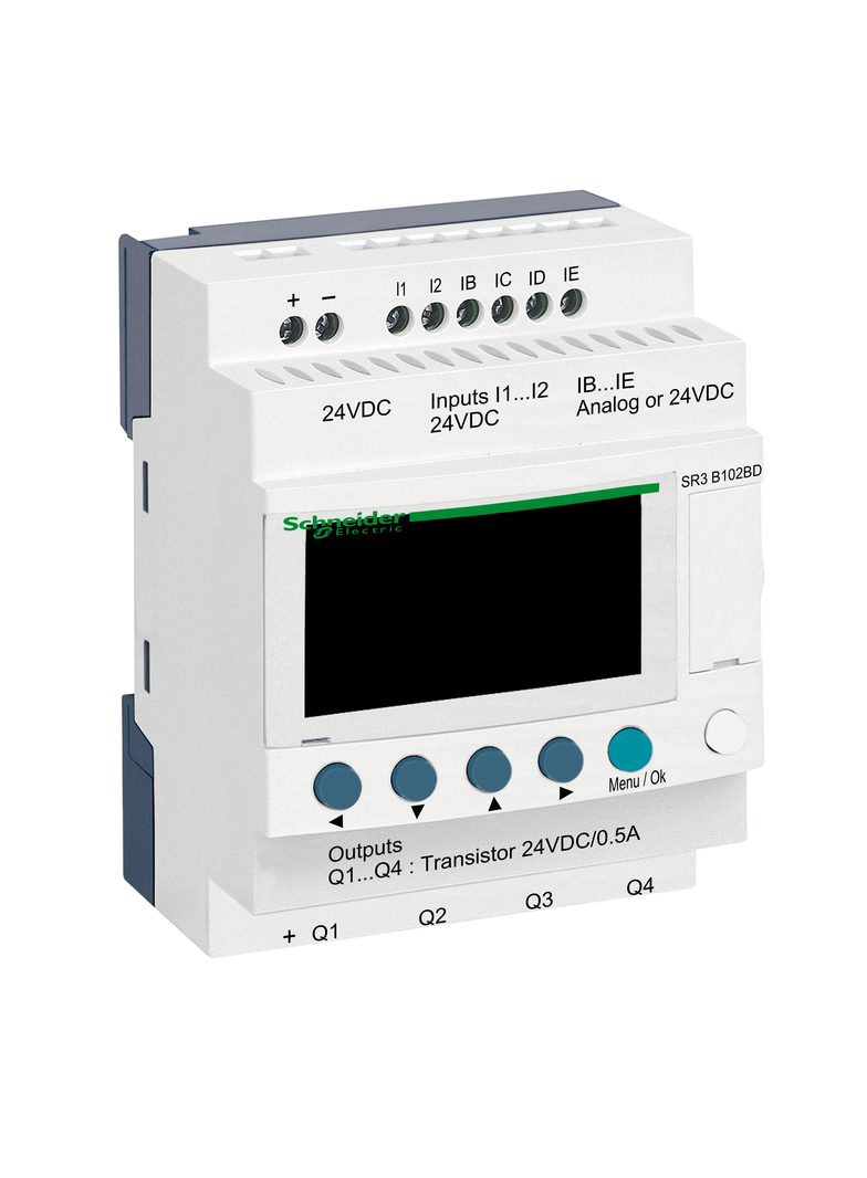 Zelio Logic, przekaźnik modułowy, wyświetlacz, zegar, 6 wejść, 4 wyjścia tranzystorowe, 24VAC