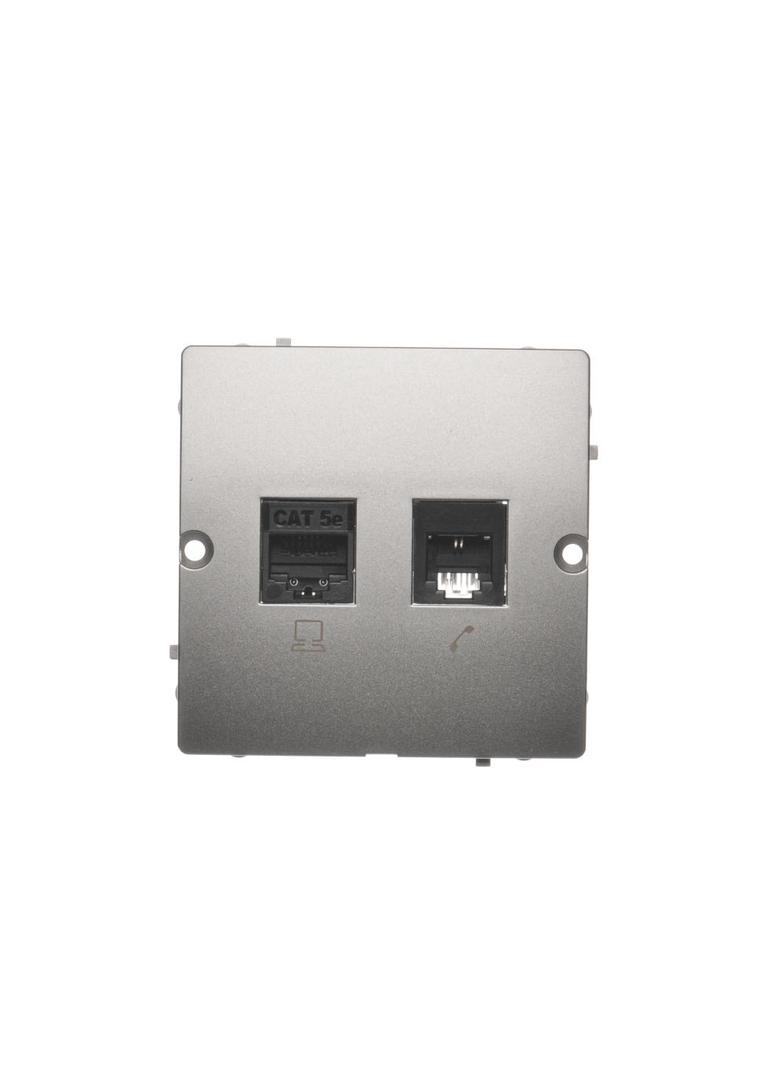 Simon Basic Gniazdo komputerowe RJ45 kat.5e + telefoniczne RJ11 . Montaż gniazda na wkręty do puszki satynowy BMF5T.02/29 KONTAKT