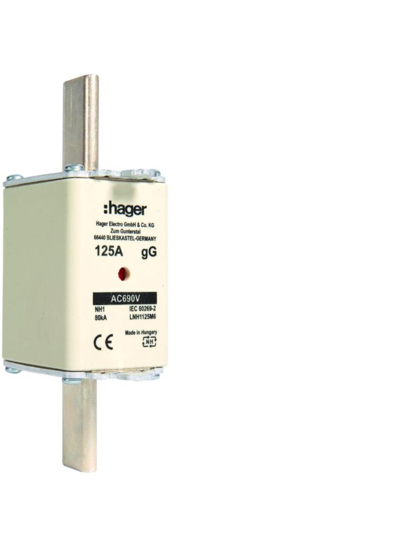 Wkładka bezp. nożowa NH1 wsk.podw. uchwyt nieiz. gG 125A 690 VAC LNH1125M6 HAGER