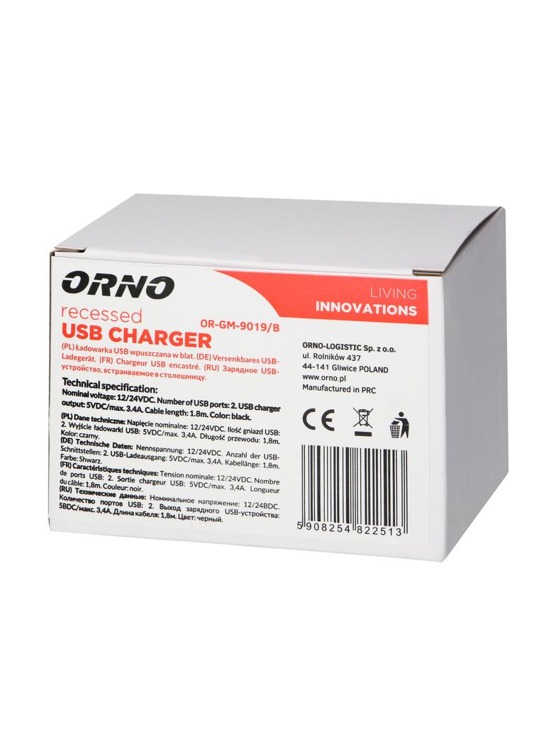 Ładowarka 2xUSB (typ A 3,4A) wpuszczana w blat czarna OR-GM-9019/B ORNO