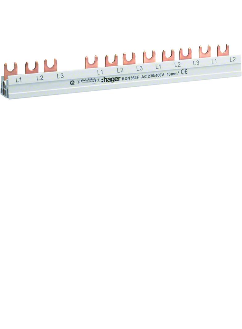 Szyna grzebieniowa widełkowa pozioma 4P 10mm2 do RCCB 4P+MCB / SPD 4P+MCB 3P 12M KDN363F HAGER
