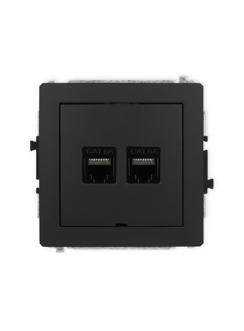 DECO Mechanizm gniazda komputerowego podwójnego 2xRJ45, kat. 6A, 8-stykowy, bez pola opisowego czarn