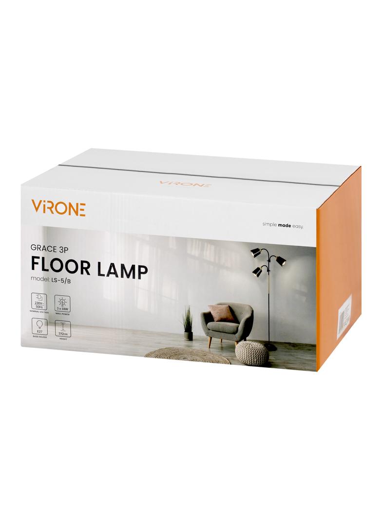 GRACE 3P, potrójna lampa podłogowa, 3xE27, max. 3x18W, 192 cm, czarna