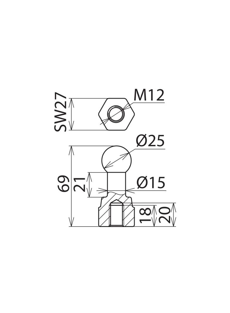 Punkt mocowania kulowy fi 25 mm prosty