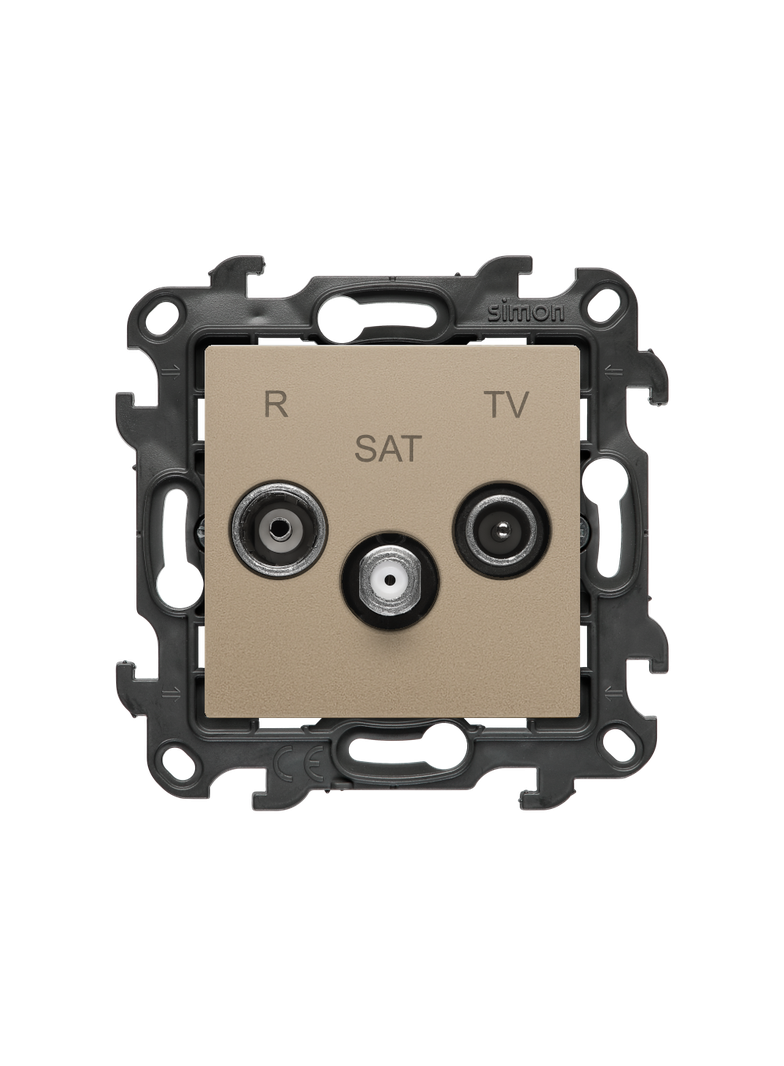 Simon 24 Gniazdo antenowe R-TV-SAT przelotowe szampański mat NASP.01/34