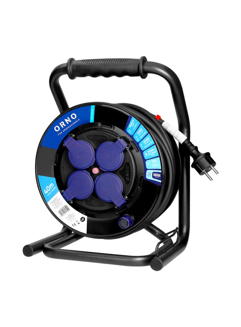 Przedłużacz bębnowy profesjonalny IP44, 4 gniazda 2P+Z, kabel gumowy olejoodporny, H07RN-F 3x2,5mm2,