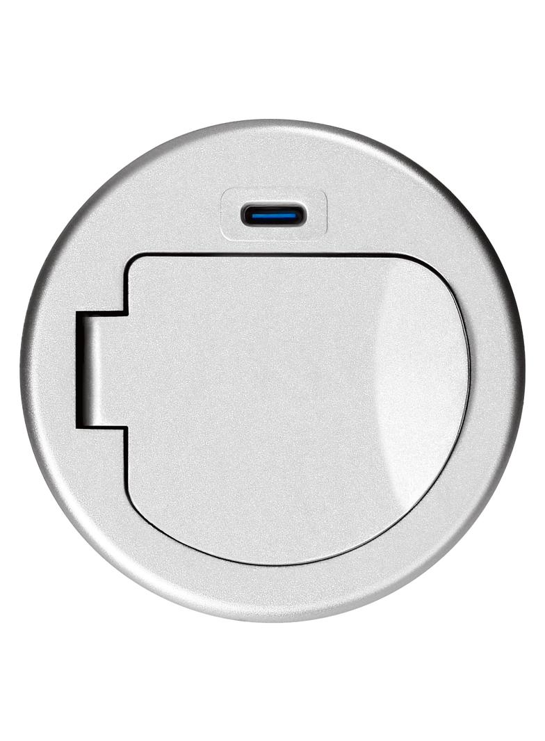 Gniazdo meblowe O6cm wpuszczane w blat z pokrywką, ładowarką USB i przewodem 1,9m, 1x2P+Z (French),