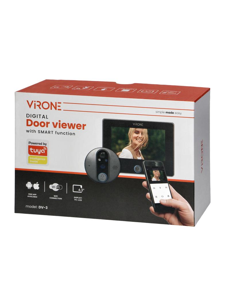 Elektroniczny wizjer do drzwi 4,3 HD z WiFi + Tuya, z funkcją nagrywania na kartę microSD, czujniki DV-3 ORNO
