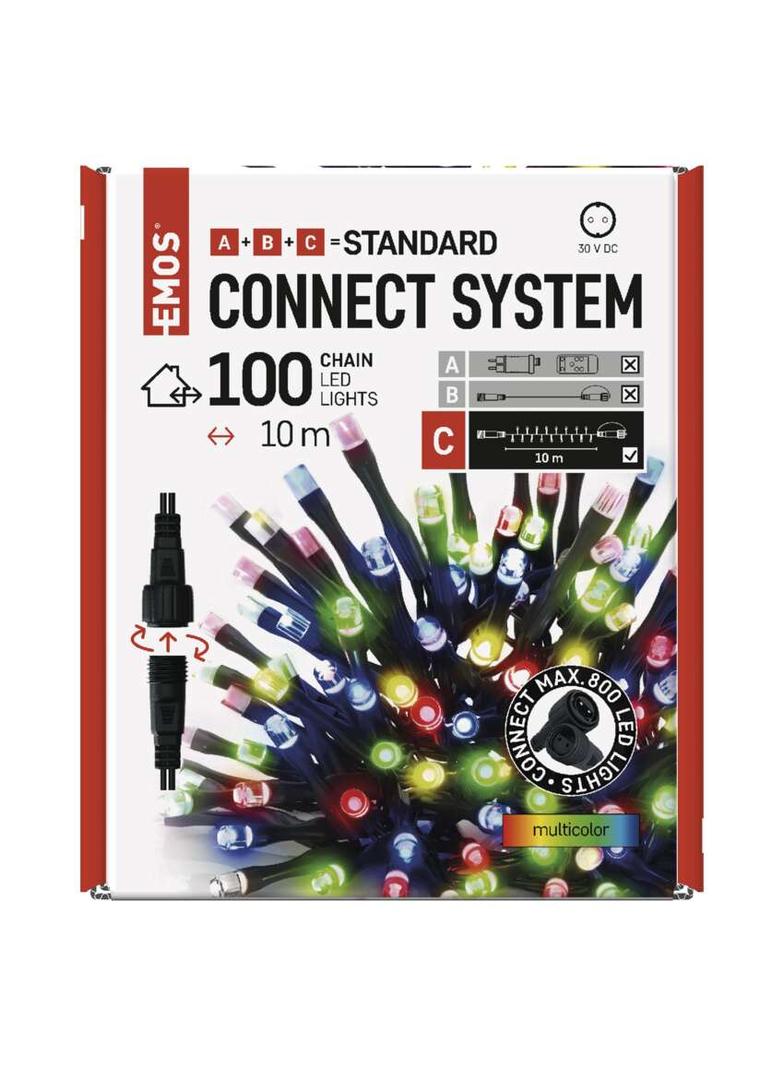 Lampki choinkowe łączone Standard łańcuch 100LED 10m multikolor IP44 timer D1AM03 EMOS