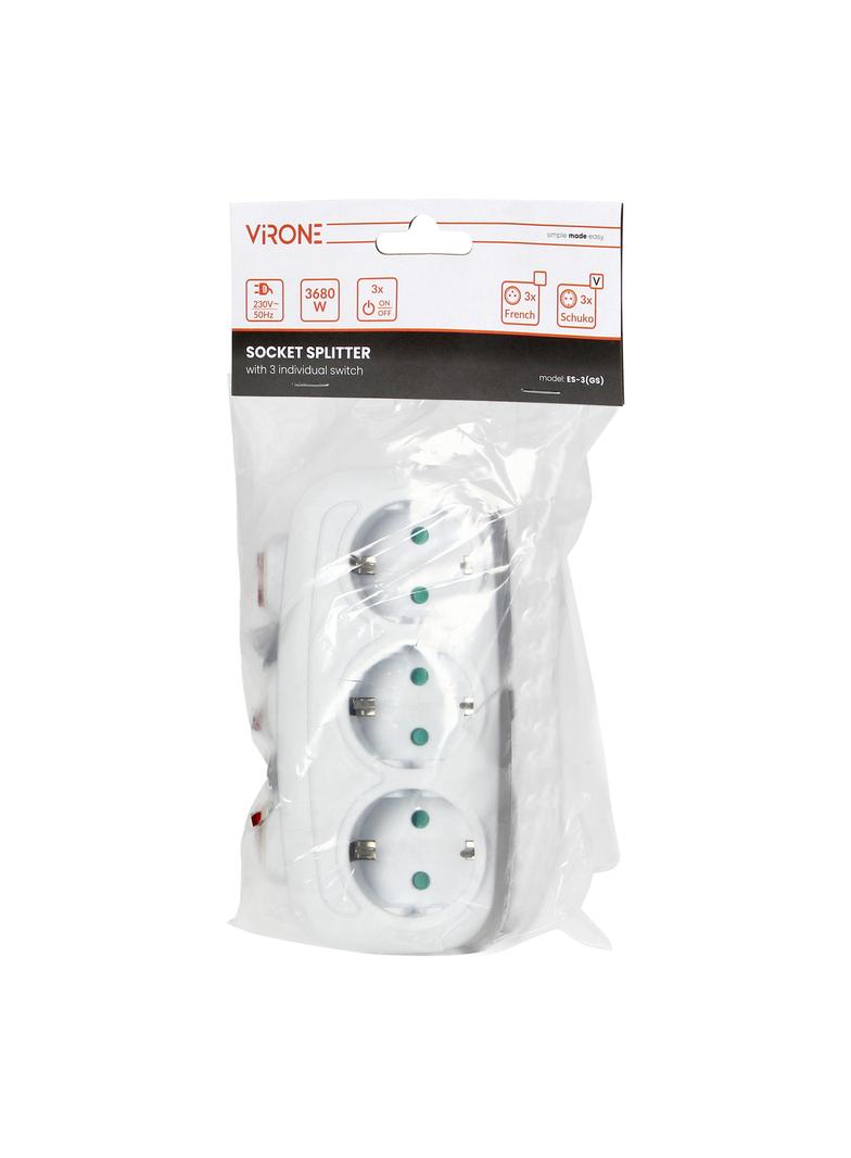 Rozgałęźnik 3x2P+Z z 3 włącznikami Schuko ES-3(GS) ORNO