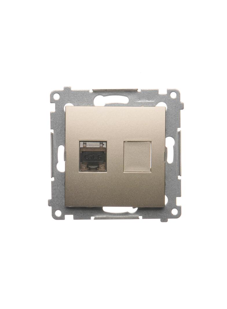Simon 54 Gniazdo komputerowe pojedyncze RJ45 kategoria 6 ekranowane z przesłoną przeciwkurzową złoty