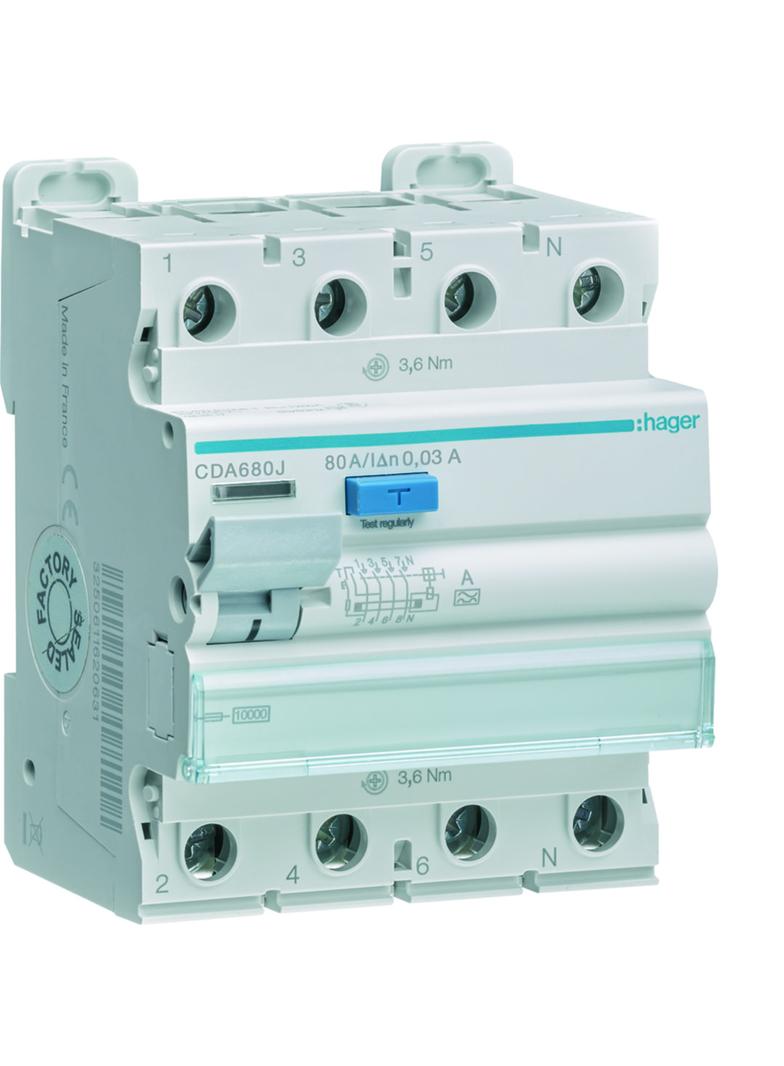 RCCB Wyłącznik różnicowoprądowy 3P+N 80A 30mA 10kA A