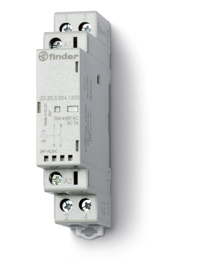 Stycznik modułowy 2 Z; 25A; 24V AC/DC; mech. wskaźnik zadziałania + LED, 22.32.0.024.1320