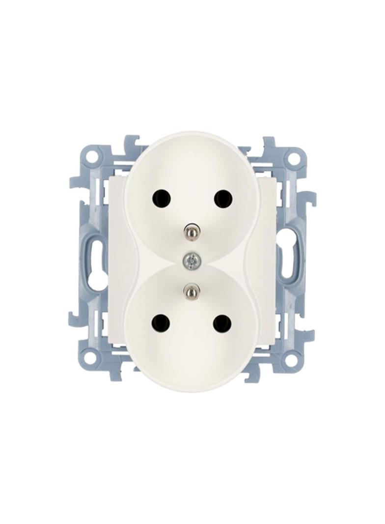 Simon 10 Gniazdo z/u podwójne z przesłonami 16A z. śrub. biały