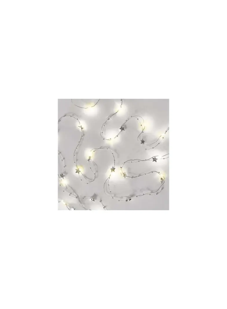 Lampki choinkowe gwiazdki 20 LED 2x AA, ciepła biel, srebrny przewód, IP20, timer