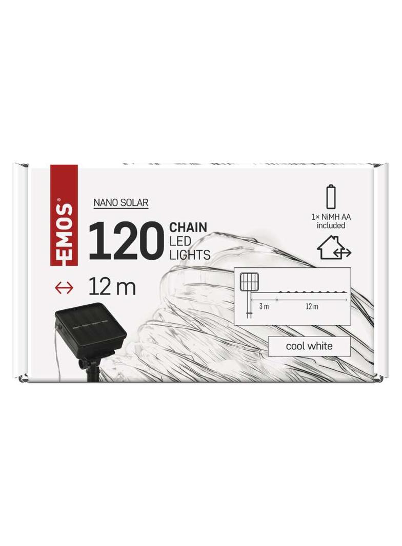 Lampki świąteczne 120 LED nano łezki z panelem solarnym, miedź, 12 m, IP44, zimna biel, timer D3ZC01 EMOS