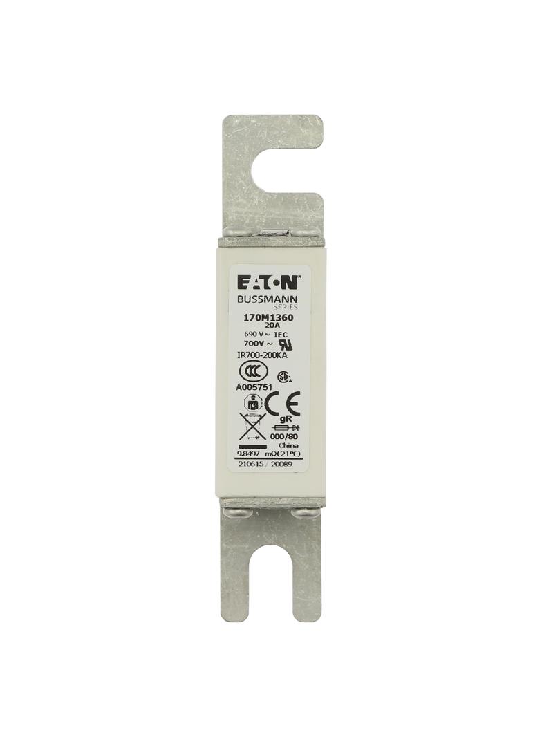 20A 690V IEC gR 000/80 SQ.BODY IND. FUSE Wkładka szybka 20A AC 690V DIN 000 21x40x100 mm, 170M1360 E